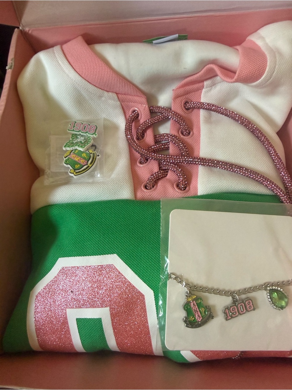 New Ivy Storehouse Green & Pink Lace-Up Pullover Hockey Jersey Full Box